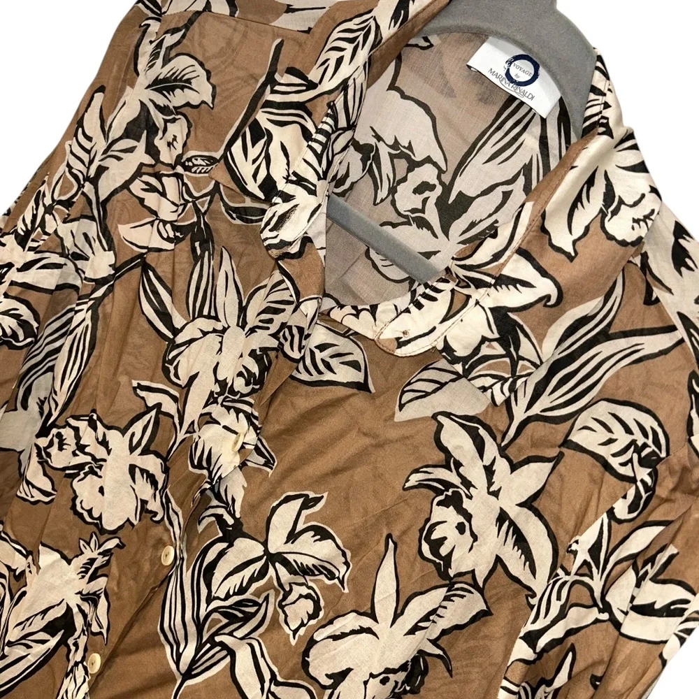 Marina Rinaldi max mara Voyager tan black floral print button down shirt 16 - Picture 3 of 5